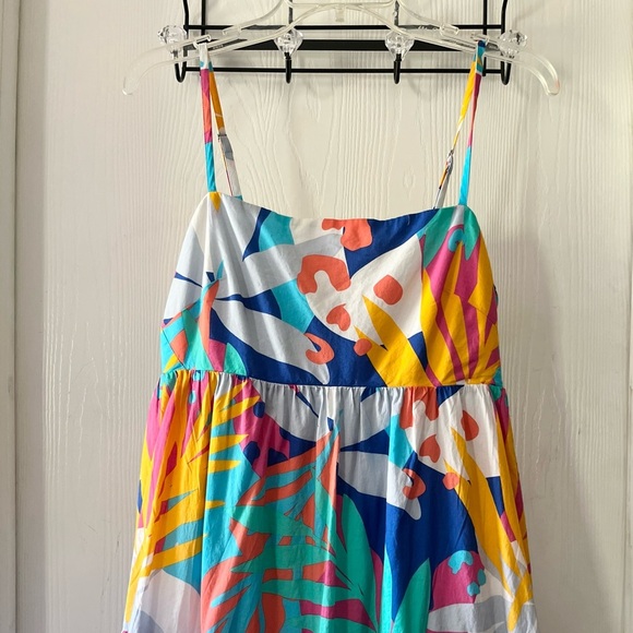 J. Crew Multicolor Tropical Leaf Print Maxi Dress with Back Tie and Pockets - Picture 3 of 9